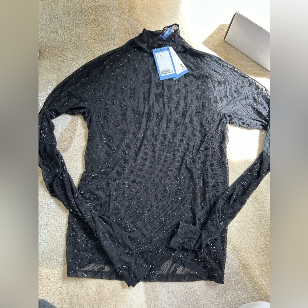 Brand new never worn Thierry Mugler x HM crystal star top in black